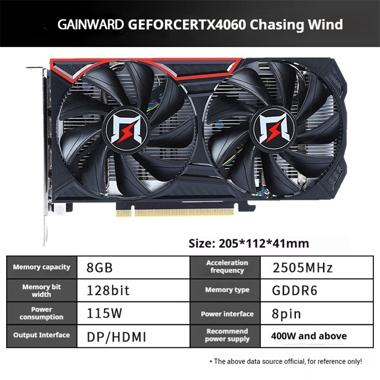 GAINWARD-GeForce-RTX4060-Wind-Chasing-V2-8GB-GrafikkarteGDDR6-Speicher128-BitHDDPx38-polige-Gaming-G-2023520-4